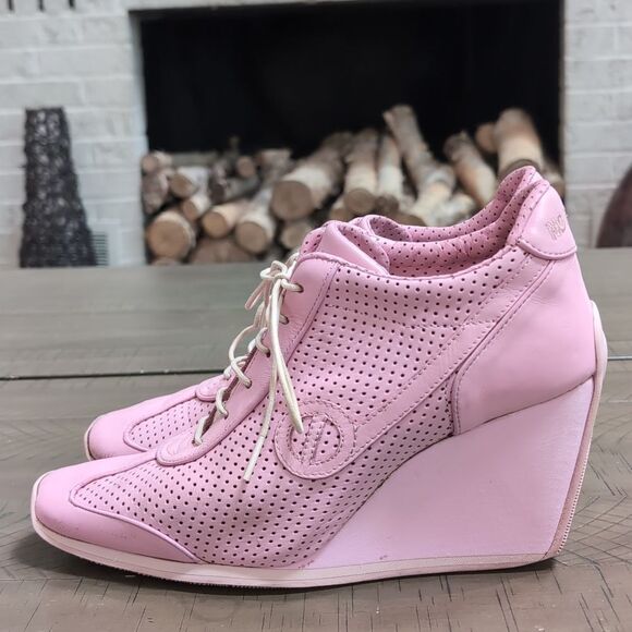 Vintage No Name Flyer Jogger Pink Wedge Sneakers Sz 40 - Picture 2 of 10
